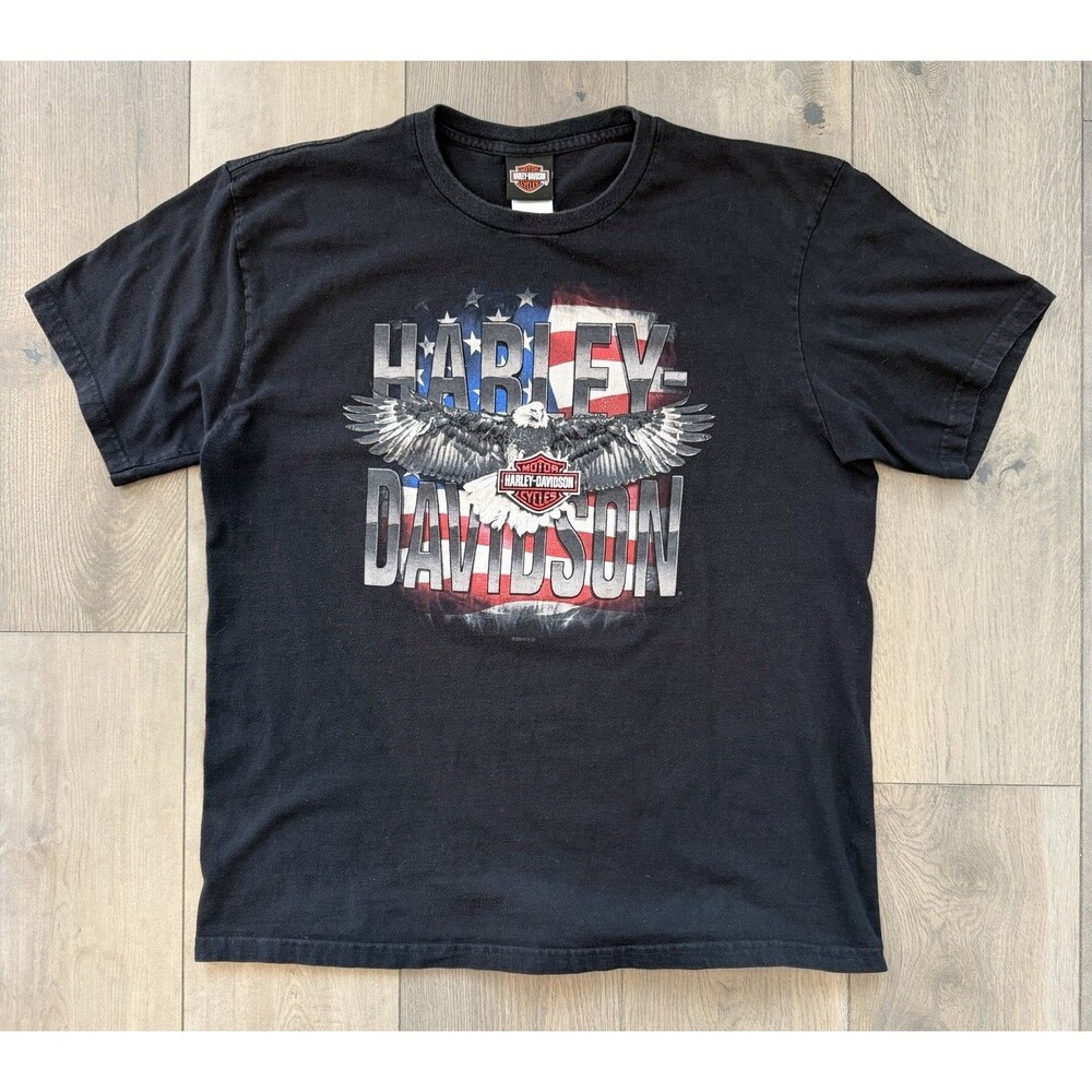 Harley Davidson T-Shirt Mens XL Black Eagle American Flag Garden State NJ Biker
